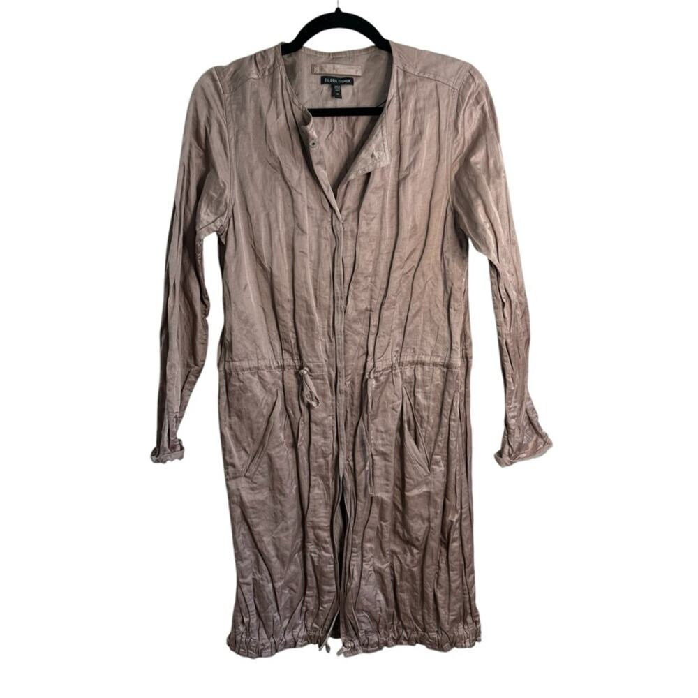 Eileen Fisher Metallic Rose Gold Champagne Crinkle Drawstring Jacket